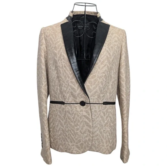 Zadig & Voltaire Victana Deluxe Metallic Jacquard Leather Trim Blazer Medium 38